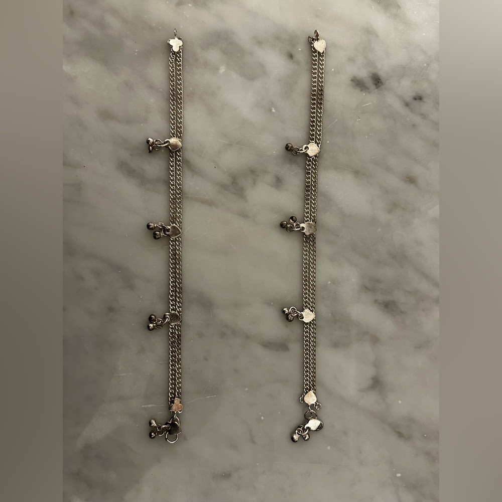 Vintage Silver Anklets With Tiny Bell Charms. 10i… - image 3